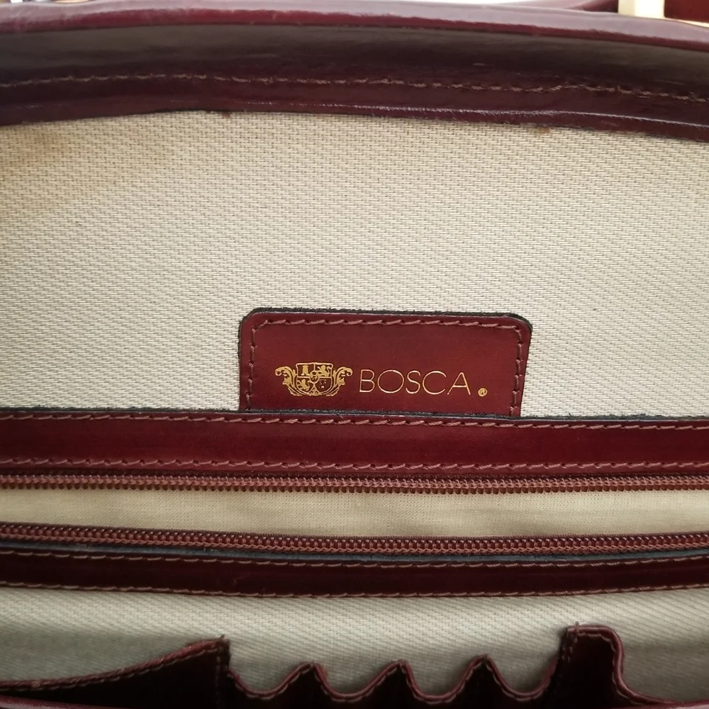 Bosca Maroon Leather Briefcase with Gold Accents